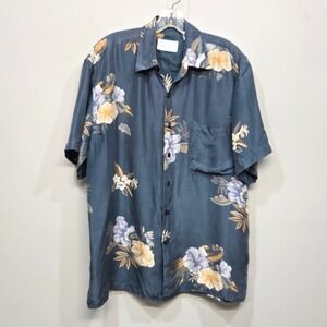 Vintage Bill Blass 100% Silk Hawaiian Camp Shirt Medium Floral Tropical Cabana